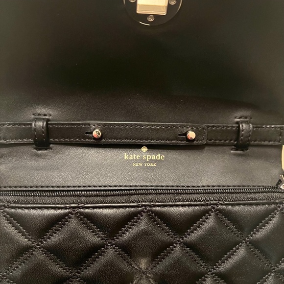 KATE SPADE Black Flap Small Leather Crossbody Black Quilted Bag - Picture 6 of 8